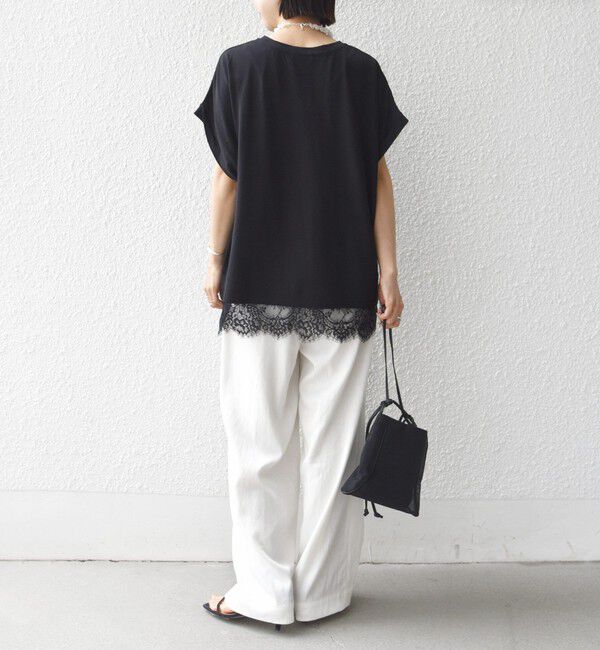 SHIPS for women「〈手洗い可能〉レース コンビ フレンチ スリーブ TEE」|Tシャツ・カットソー|