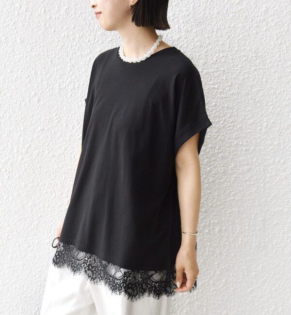 SHIPS for women「〈手洗い可能〉レース コンビ フレンチ スリーブ TEE」|Tシャツ・カットソー|