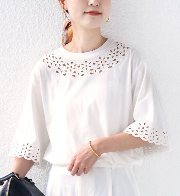 SHIPS for women「フラワー モチーフ カットワーク レース ショート スリーブ TEE」|Tシャツ・カットソー|