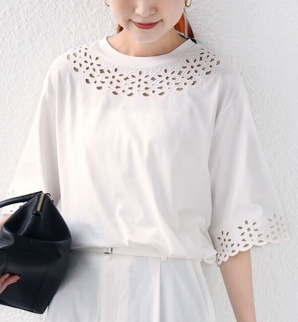 SHIPS for women「フラワー モチーフ カットワーク レース ショート スリーブ TEE」|Tシャツ・カットソー|