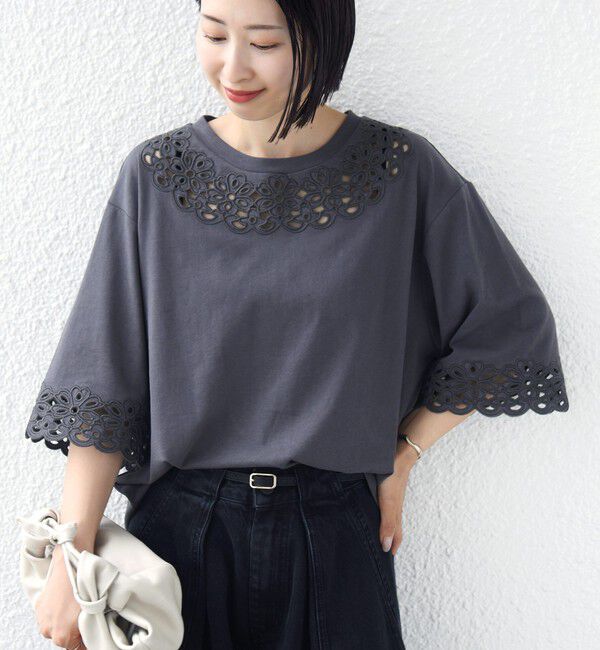 SHIPS for women「フラワー モチーフ カットワーク レース ショート スリーブ TEE」|Tシャツ・カットソー|