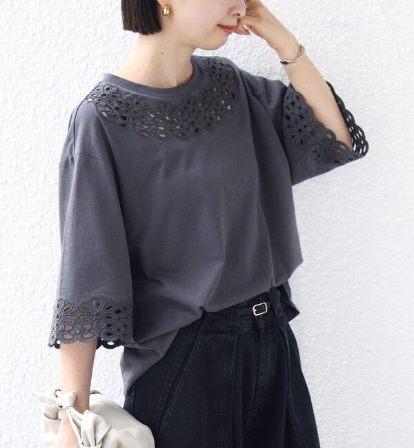 SHIPS for women「フラワー モチーフ カットワーク レース ショート スリーブ TEE」|Tシャツ・カットソー|