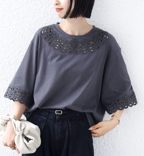 SHIPS for women「フラワー モチーフ カットワーク レース ショート スリーブ TEE」|Tシャツ・カットソー|