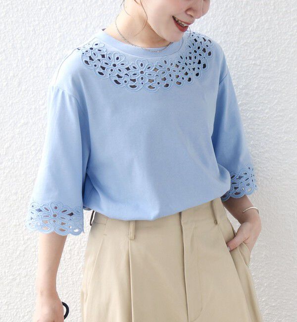 SHIPS for women「フラワー モチーフ カットワーク レース ショート スリーブ TEE」|Tシャツ・カットソー|