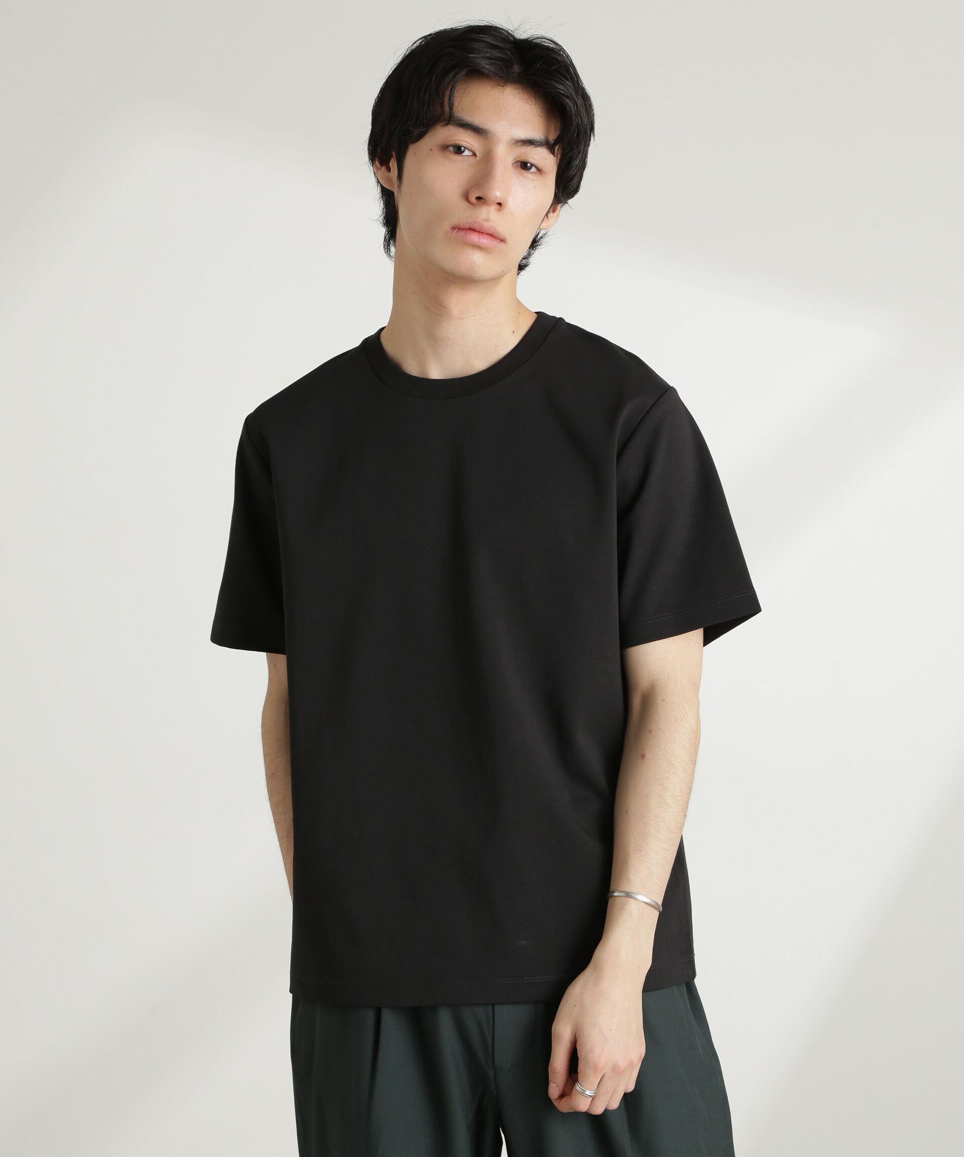 NANO universe「ダブルスムースクルーネックTシャツ 半袖」|Tシャツ・カットソー|ブラック