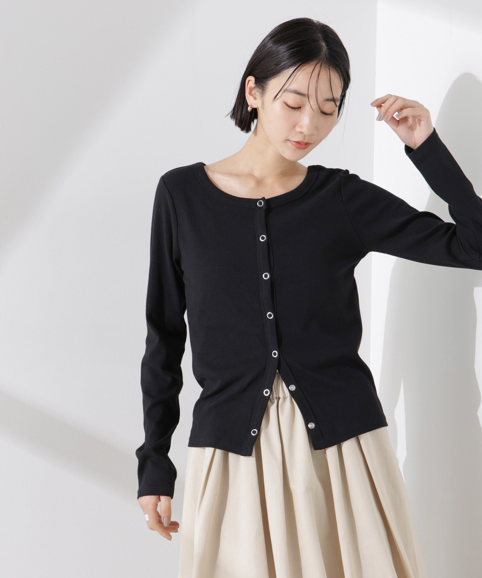 NANO universe「前後2wayクルーネックリブカットカーディガン」|Tシャツ・カットソー|