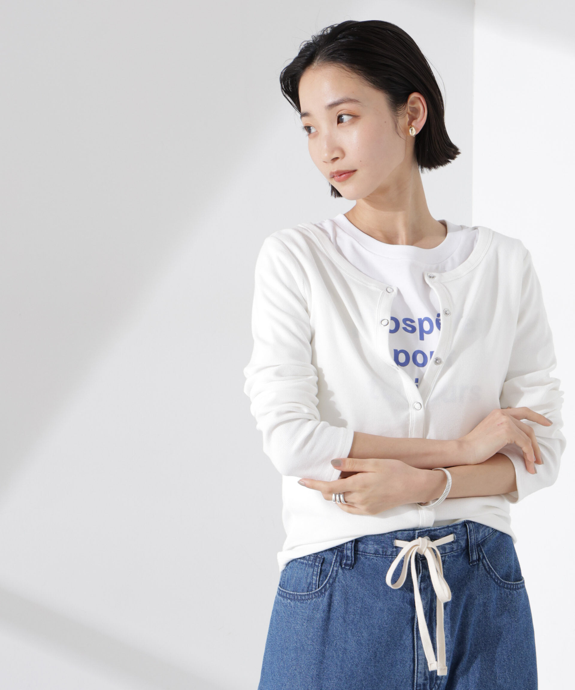NANO universe「前後2wayクルーネックリブカットカーディガン」|Tシャツ・カットソー|