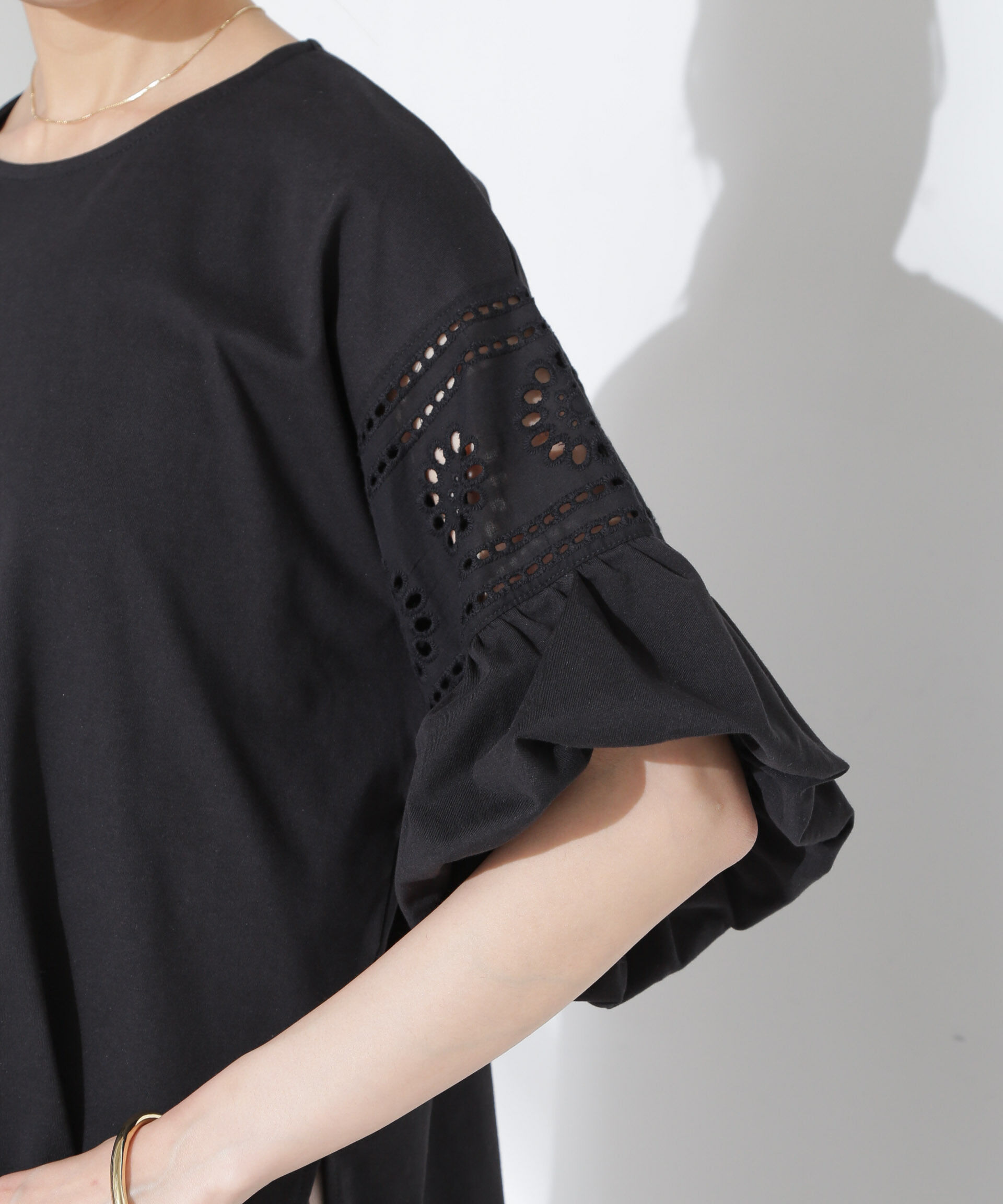NANO universe「お花柄レース切替バルーンスリーブカットトップス」|Tシャツ・カットソー|