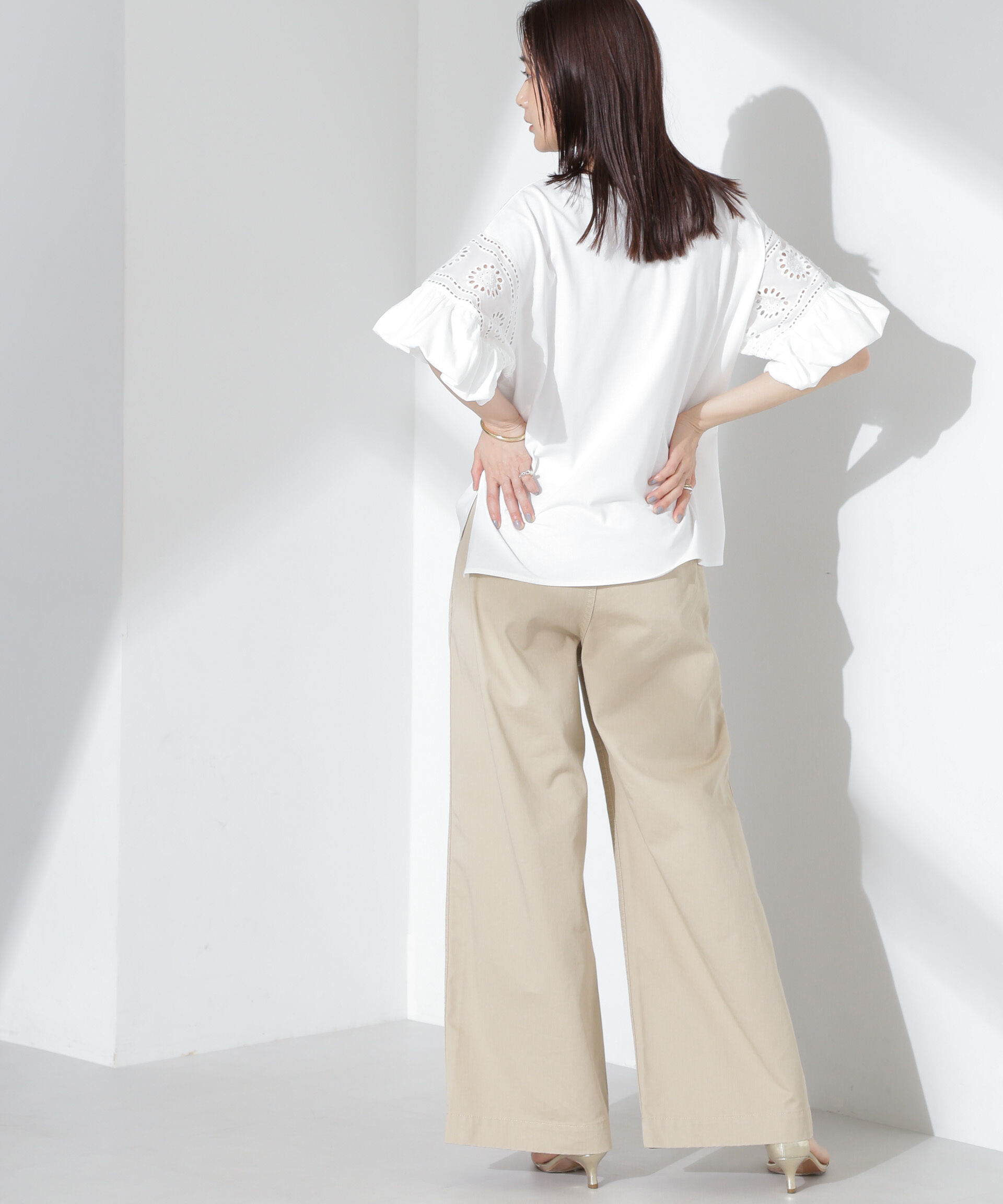 NANO universe「お花柄レース切替バルーンスリーブカットトップス」|Tシャツ・カットソー|