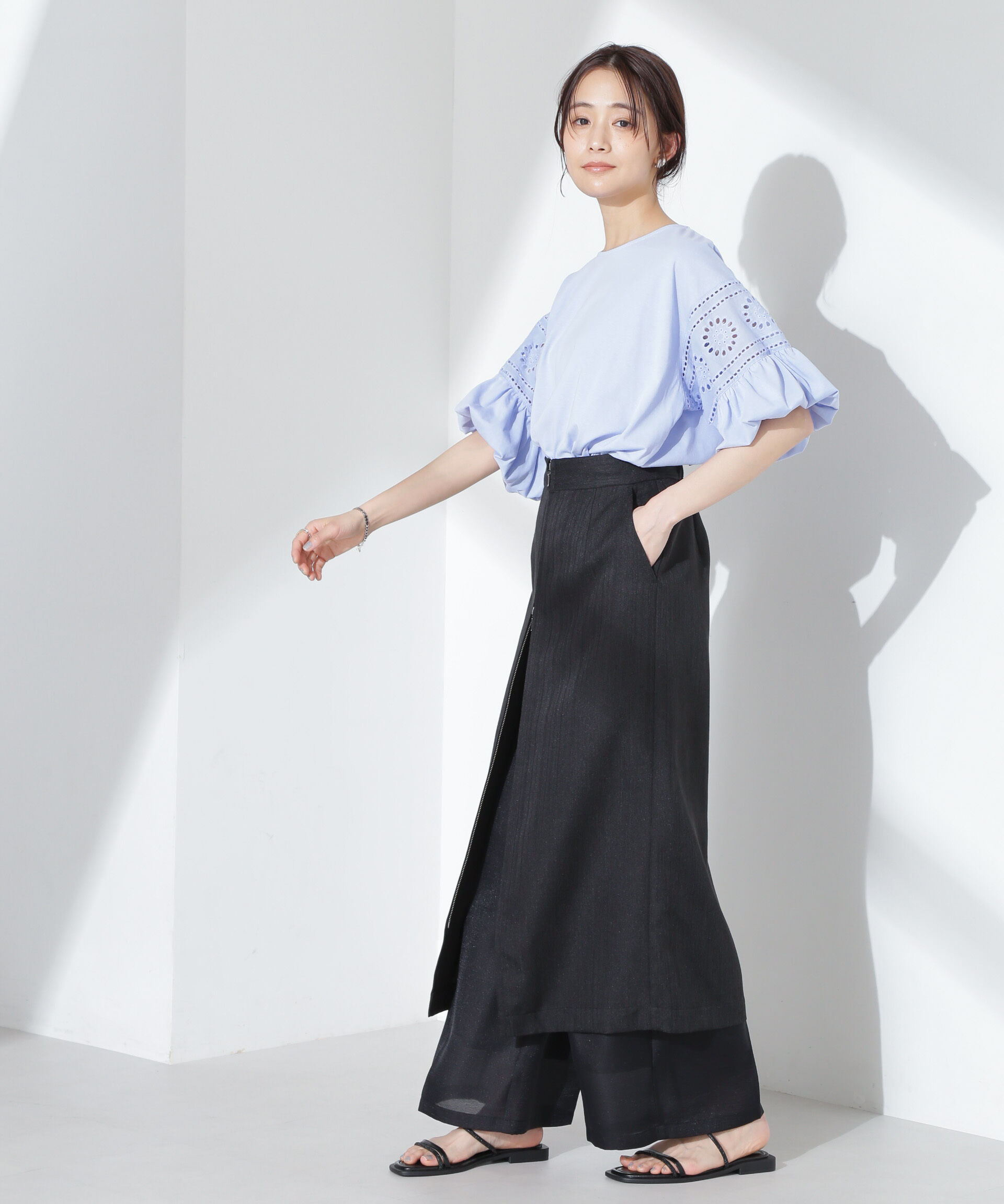 NANO universe「お花柄レース切替バルーンスリーブカットトップス」|Tシャツ・カットソー|