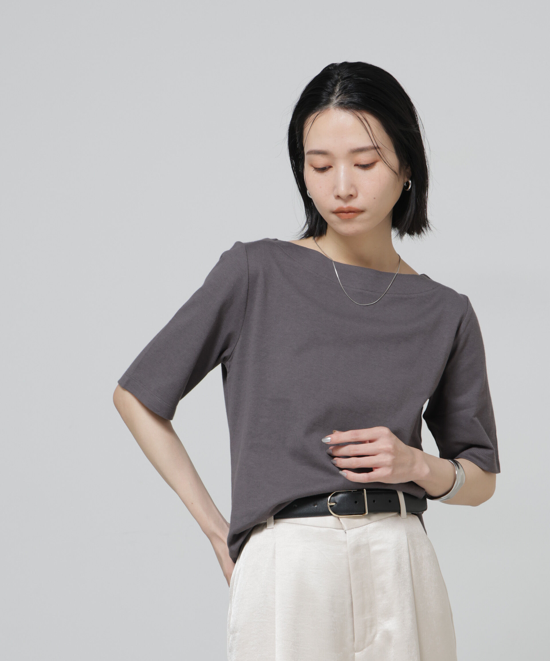 NANO universe「〈追加〉Anti Soaked(R) 汗染み防止ボートネックTシャツ」|Tシャツ・カットソー|