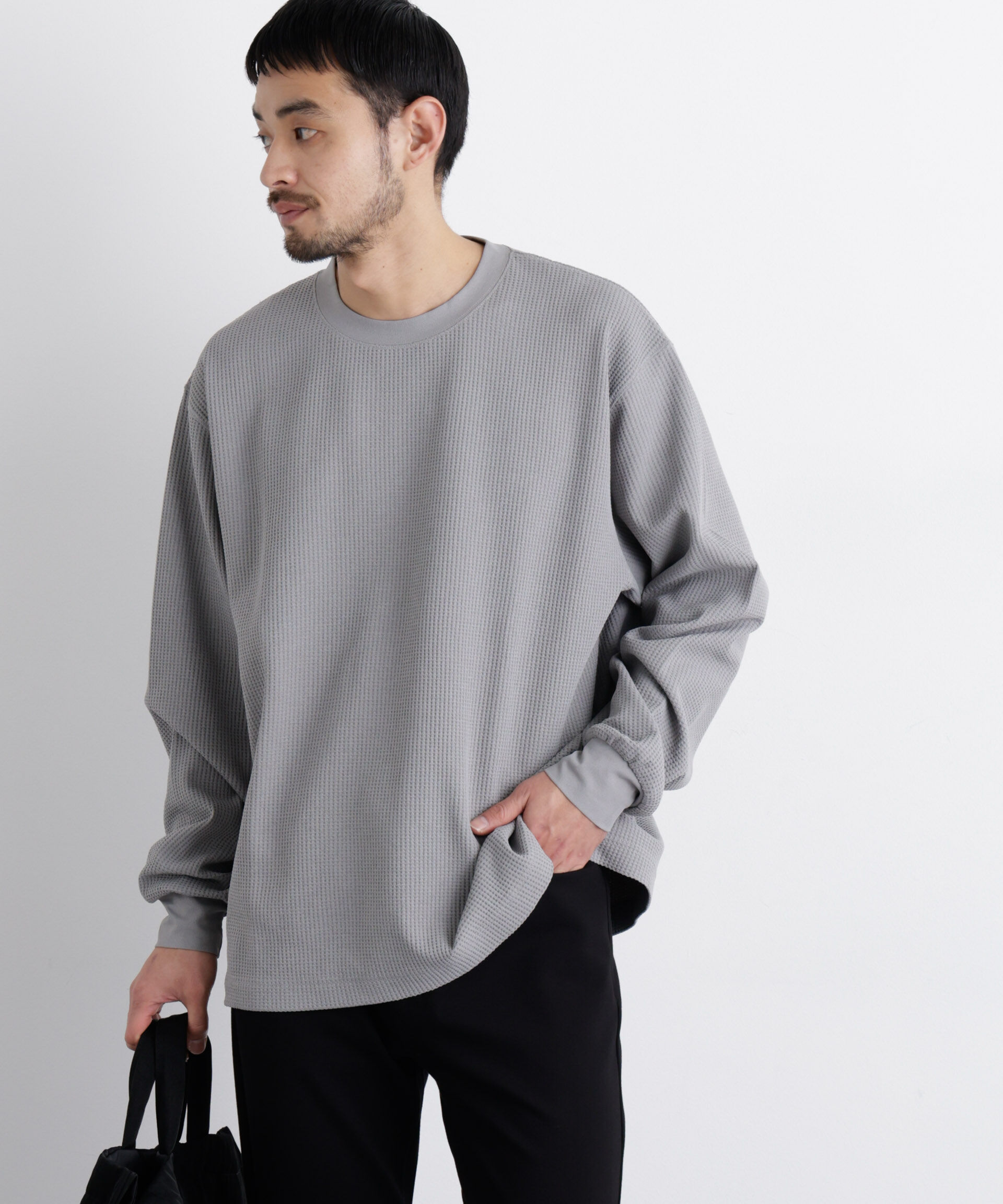 nano･universe「ワッフルプルオーバーTシャツ 長袖」|Tシャツ・カットソー|グレー