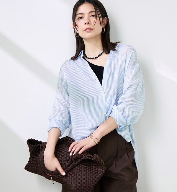 NOLLEY'S sophi「ウォッシャブルACARライトストライプ3WAYオーバーシャツ」|シャツ・ブラウス|