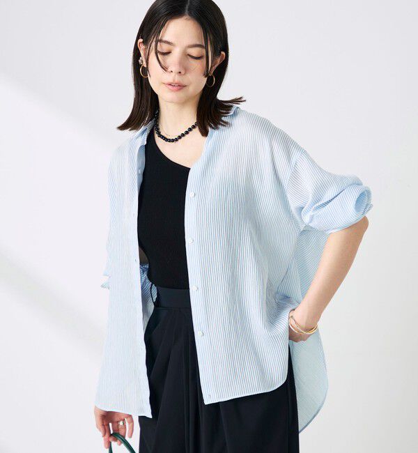 NOLLEY'S sophi「ウォッシャブルACARライトストライプ3WAYオーバーシャツ」|シャツ・ブラウス|