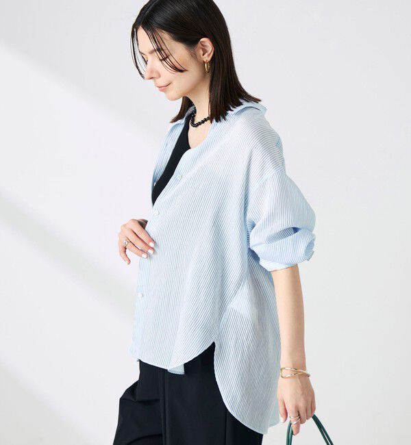 NOLLEY'S sophi「ウォッシャブルACARライトストライプ3WAYオーバーシャツ」|シャツ・ブラウス|