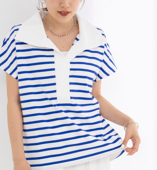 NOLLEY'S「【BECシリーズ】ウォッシャブルオープンカラーボーダーコクーンT」|Tシャツ・カットソー|ブルー系3