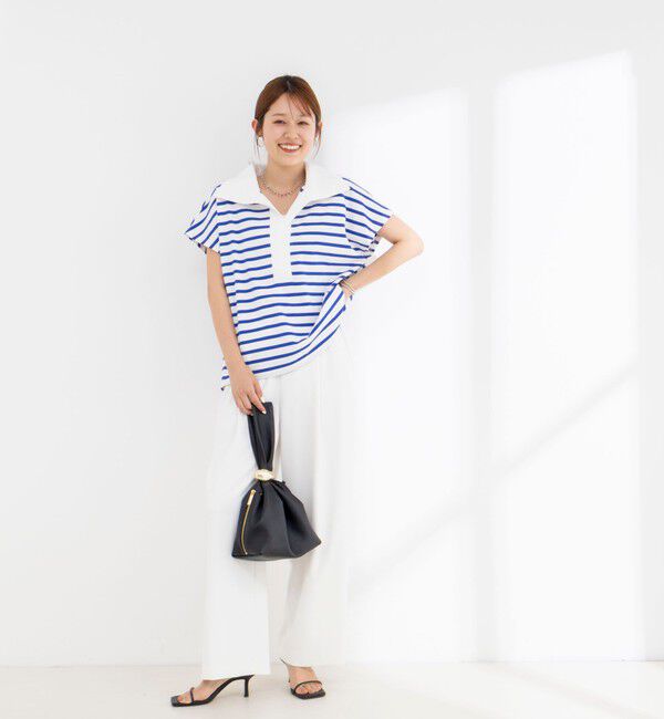 NOLLEY'S「【BECシリーズ】ウォッシャブルオープンカラーボーダーコクーンT」|Tシャツ・カットソー|