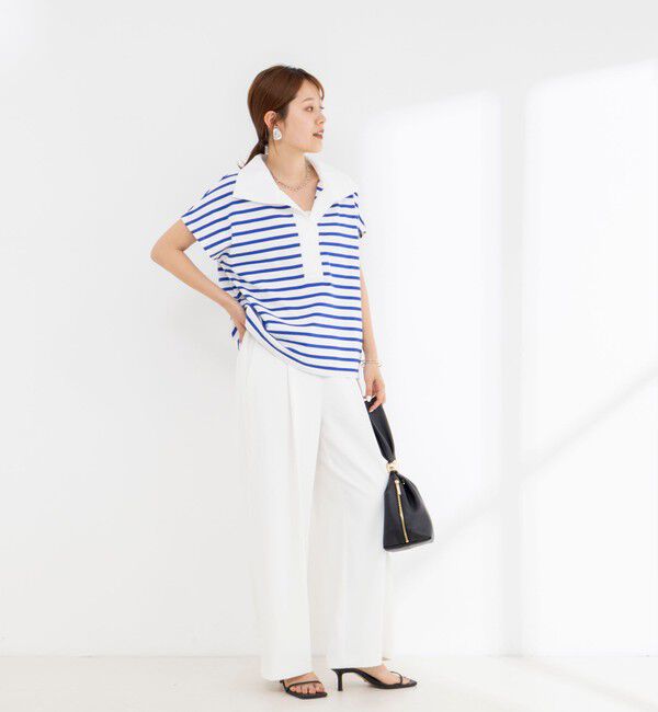 NOLLEY'S「【BECシリーズ】ウォッシャブルオープンカラーボーダーコクーンT」|Tシャツ・カットソー|