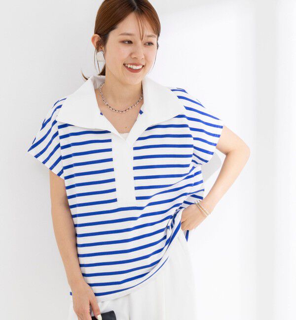 NOLLEY'S「【BECシリーズ】ウォッシャブルオープンカラーボーダーコクーンT」|Tシャツ・カットソー|