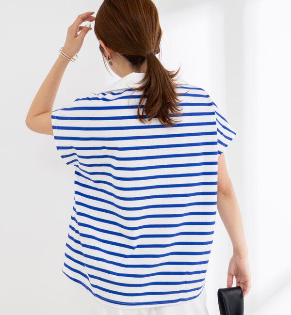 NOLLEY'S「【BECシリーズ】ウォッシャブルオープンカラーボーダーコクーンT」|Tシャツ・カットソー|