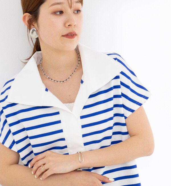NOLLEY'S「【BECシリーズ】ウォッシャブルオープンカラーボーダーコクーンT」|Tシャツ・カットソー|