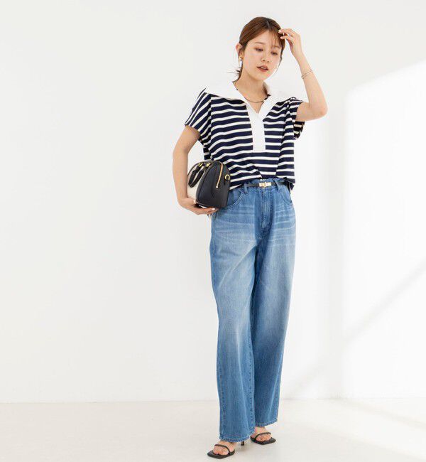 NOLLEY'S「【BECシリーズ】ウォッシャブルオープンカラーボーダーコクーンT」|Tシャツ・カットソー|