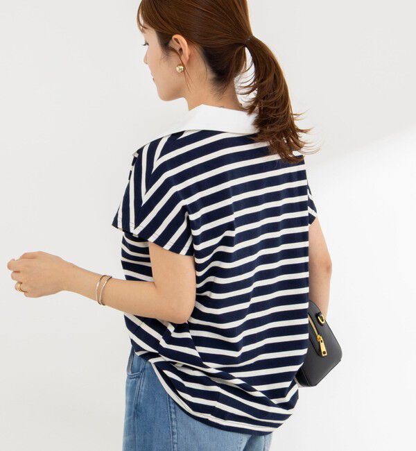 NOLLEY'S「【BECシリーズ】ウォッシャブルオープンカラーボーダーコクーンT」|Tシャツ・カットソー|