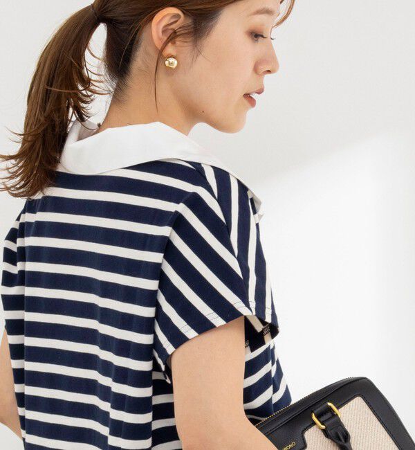 NOLLEY'S「【BECシリーズ】ウォッシャブルオープンカラーボーダーコクーンT」|Tシャツ・カットソー|