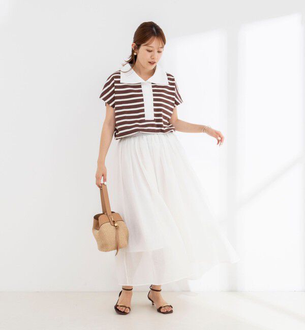 NOLLEY'S「【BECシリーズ】ウォッシャブルオープンカラーボーダーコクーンT」|Tシャツ・カットソー|