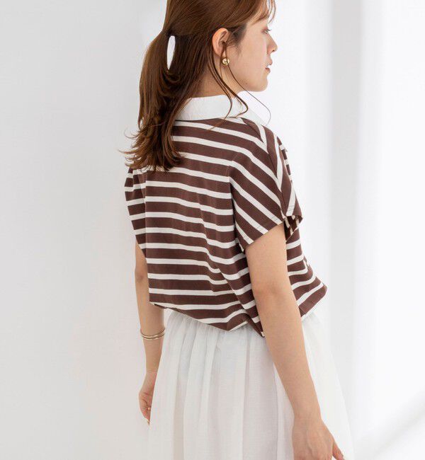 NOLLEY'S「【BECシリーズ】ウォッシャブルオープンカラーボーダーコクーンT」|Tシャツ・カットソー|