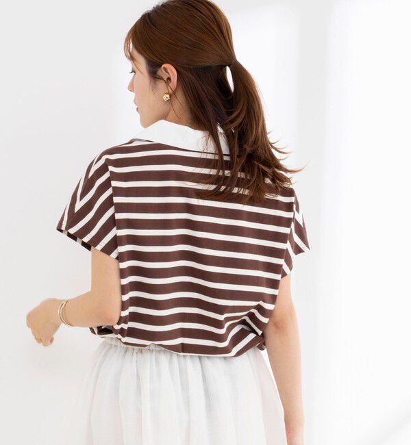 NOLLEY'S「【BECシリーズ】ウォッシャブルオープンカラーボーダーコクーンT」|Tシャツ・カットソー|