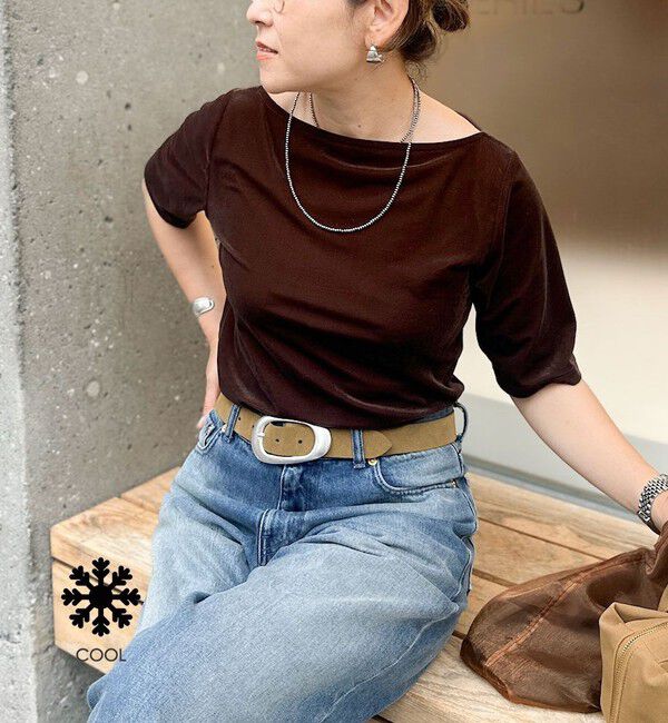NOLLEY'S「《接触冷感》ウォッシャブルシアーベロア2WAYプルオーバー」|Tシャツ・カットソー|ブラウン