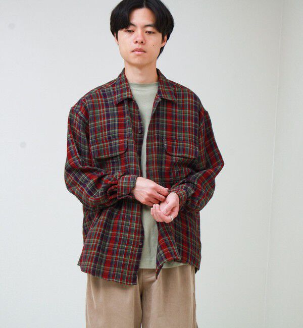 GLOSTER「【秋立ち上がりから着られる】ワッフルチェック ワークシャツ ロングスリーブ」|シャツ・ブラウス|