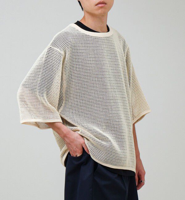 GLOSTER「3/4スリーブメッシュTシャツ シアーT 7分袖 オーバーサイズ」|Tシャツ・カットソー|