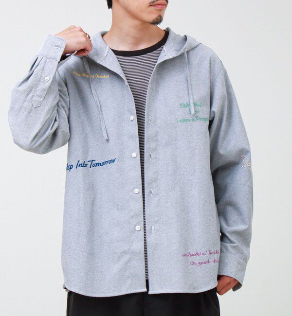 GLOSTER「【大好評企画】Message メッセージ刺繍 フードオックスシャツ パート3」|シャツ・ブラウス|チャコールグレー