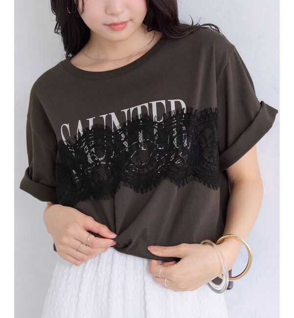 VIS「レースレイヤードロゴ半袖Tシャツ」|Tシャツ・カットソー|ブラウン(20)
