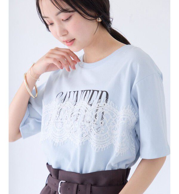 VIS「レースレイヤードロゴ半袖Tシャツ」|Tシャツ・カットソー|サックス(48)