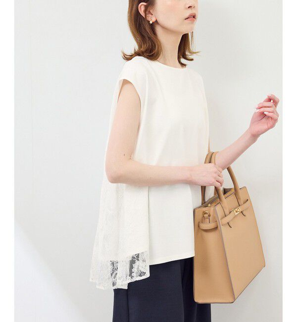 Rope&rsquo;Picnic「【UVカット・接触冷感】レースドッキングカットトップス」|Tシャツ・カットソー|ホワイト(10)