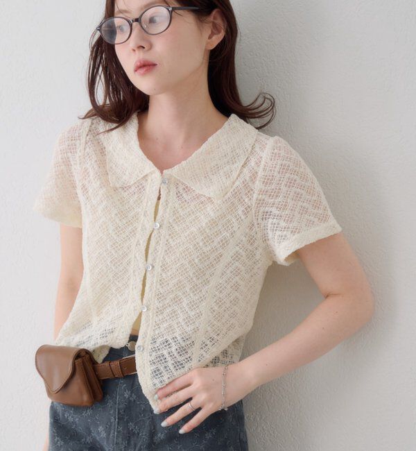  「【WEB先行】クロスジャガード半袖カーディガン」|Tシャツ・カットソー|