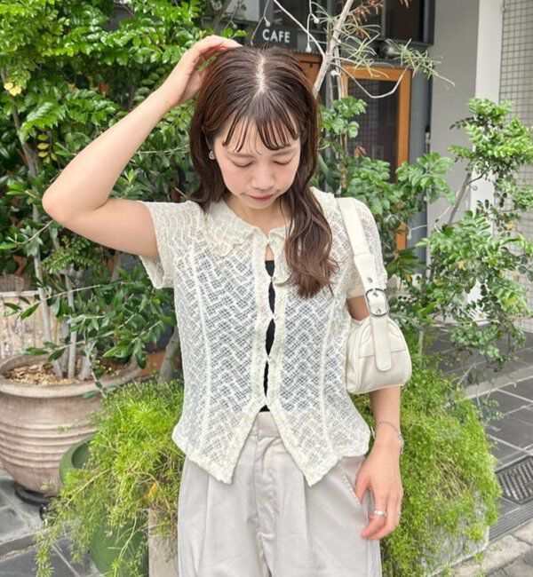  「【WEB先行】クロスジャガード半袖カーディガン」|Tシャツ・カットソー|