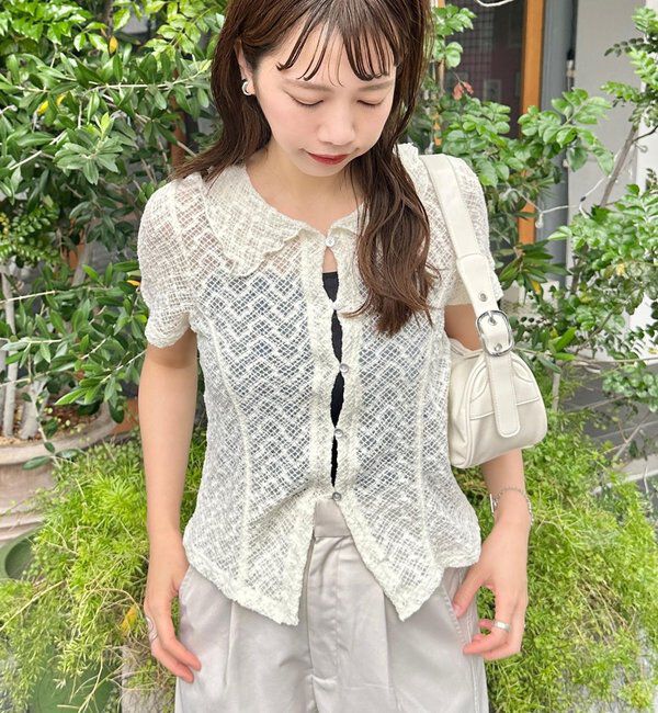  「【WEB先行】クロスジャガード半袖カーディガン」|Tシャツ・カットソー|