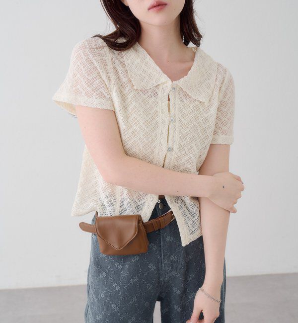  「【WEB先行】クロスジャガード半袖カーディガン」|Tシャツ・カットソー|