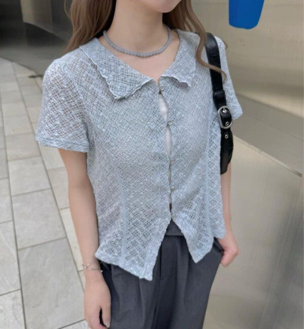  「【WEB先行】クロスジャガード半袖カーディガン」|Tシャツ・カットソー|