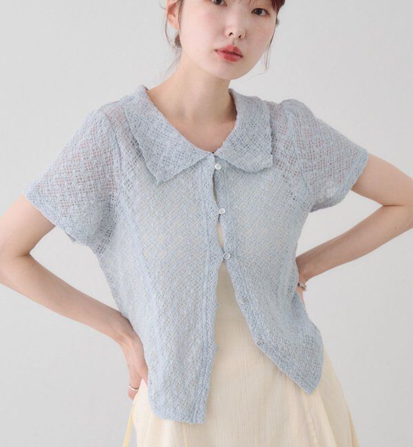  「【WEB先行】クロスジャガード半袖カーディガン」|Tシャツ・カットソー|