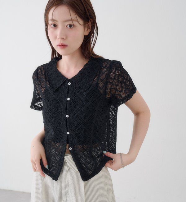  「【WEB先行】クロスジャガード半袖カーディガン」|Tシャツ・カットソー|