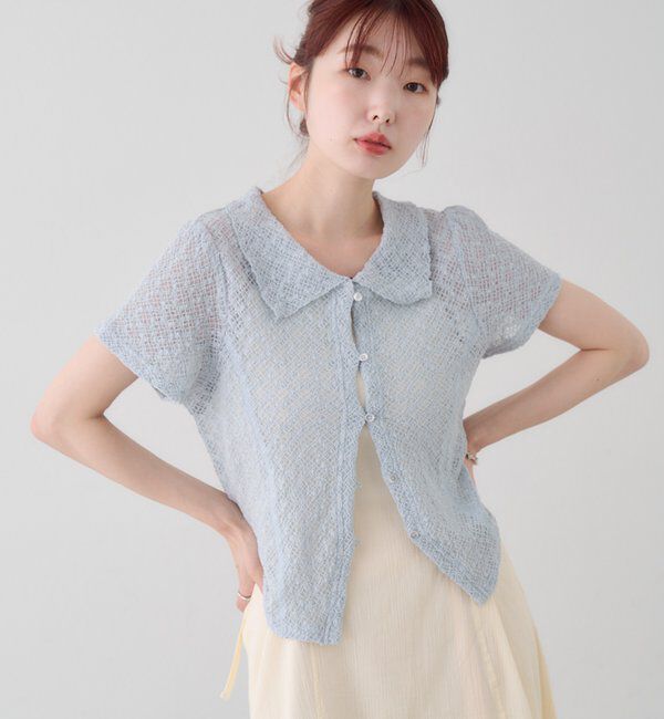  「【WEB先行】クロスジャガード半袖カーディガン」|Tシャツ・カットソー|
