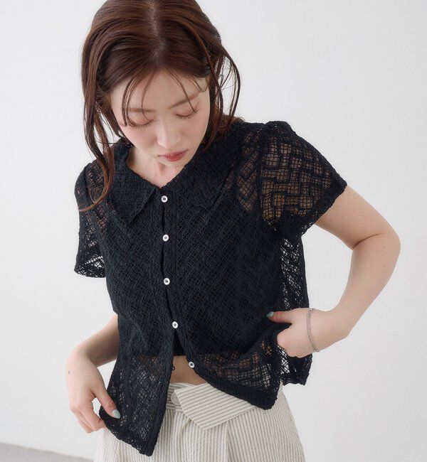  「【WEB先行】クロスジャガード半袖カーディガン」|Tシャツ・カットソー|