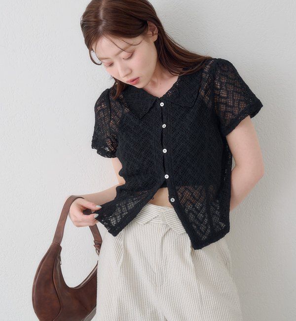  「【WEB先行】クロスジャガード半袖カーディガン」|Tシャツ・カットソー|