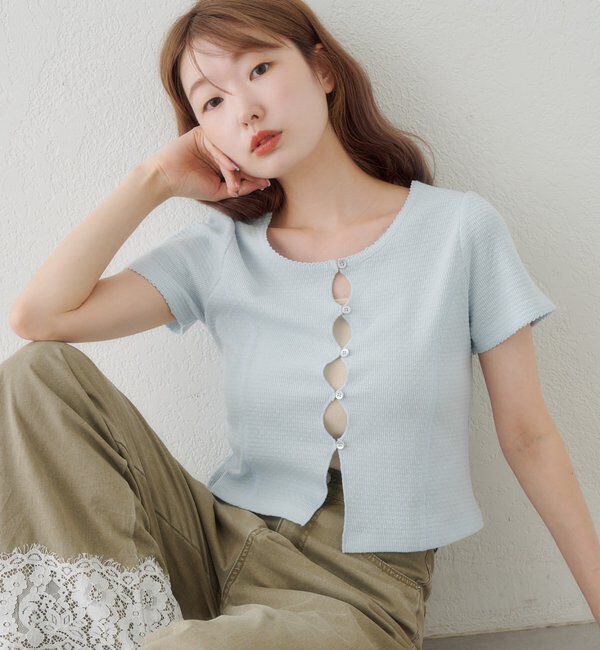  「【花柄&無地】ピコポコTEE」|Tシャツ・カットソー|サックスブルー
