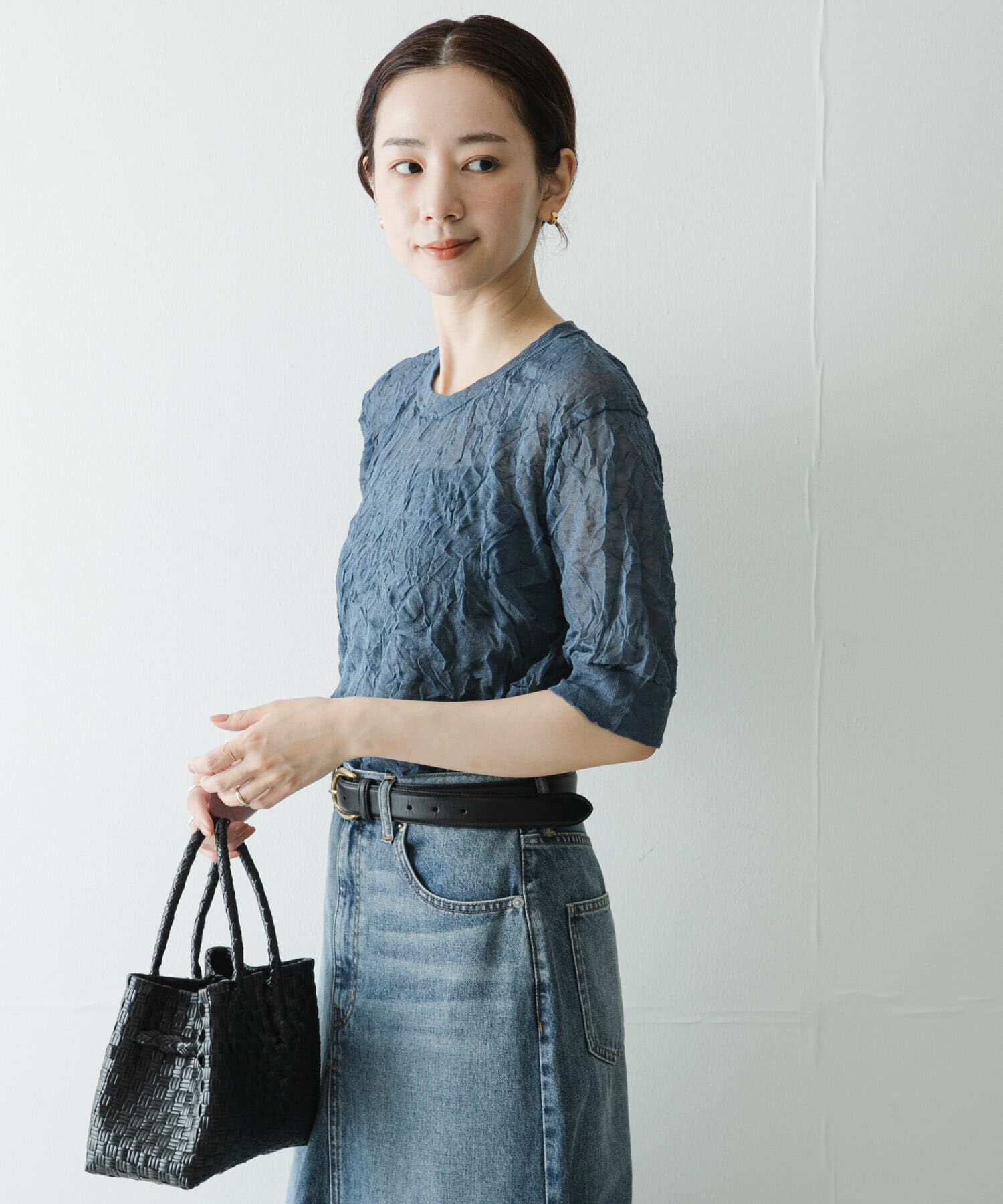 URBAN RESEARCH「new basic　リネン混ワッシャーハーフスリーブニット」|ニット・セーター|グレー系その他